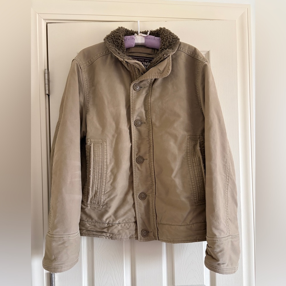 Abercrombie & Fitch Khaki Adirondack Jacket with Sherpa Collar Men Size Small - Picture 3 of 12